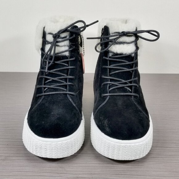 Religious Comfort Key Lime High Top Faux Fur Booties Black Suede Womens Size 7 M - Picture 2 of 10